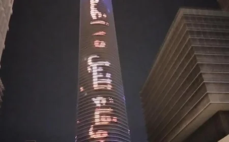 شاهد بالفيديو إضاءة البرج الأيقوني في العاصمة الإدارية احتفالا بعيد وفاء النيل