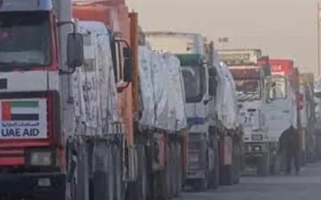 21 شاحنة مساعدات إماراتية تصل إلى غزة ضمن القافلة الإنسانية الـ 15 للفلسطينيين