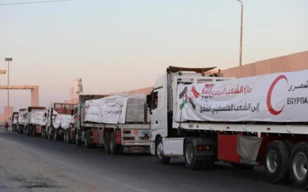 قافلة المساعدات الإنسانية السابعة عشرة تصل إلى الفلسطينيين في قطاع غزة