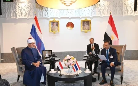 مفتي الجمهورية يبحث مع رئيس البرلمان التايلاندي دعم مصر الثابت لقضية فلسطين