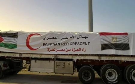 شاهد بالصور قافلة زاد العزة الـ23 للهلال الأحمر تسلم 3700 طن من المساعدات إلى غزة