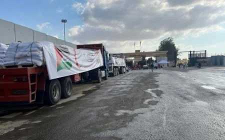 قافلة المساعدات الإنسانية الـ25 تعبر من مصر لدعم الفلسطينيين في قطاع غزة