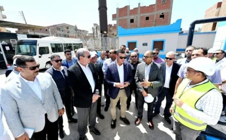 جولة تفقدية لوزير الإسكان ومحافظ الغربية في محطة مياه سندبسط الارتوازية