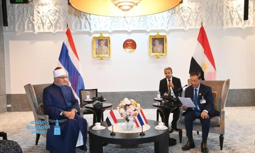 مفتي الجمهورية يبحث مع رئيس البرلمان التايلاندي دعم مصر الثابت لقضية فلسطين