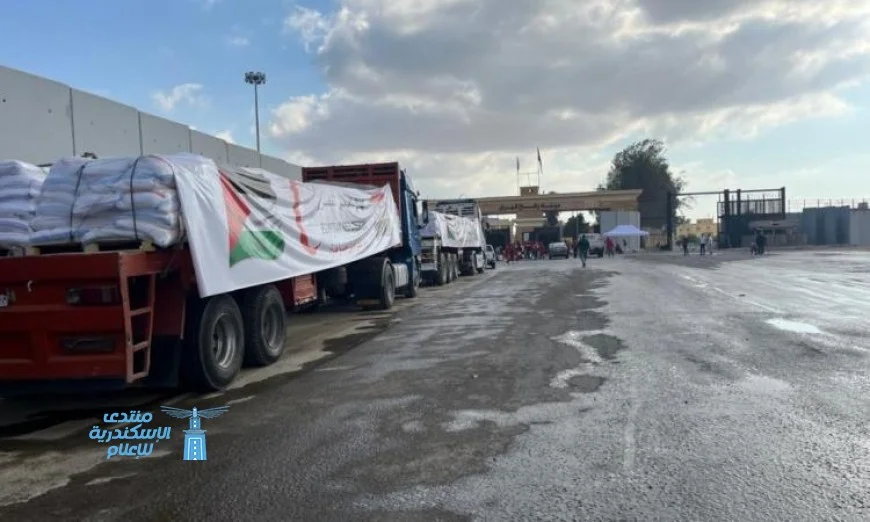 قافلة المساعدات الإنسانية الـ25 تعبر من مصر لدعم الفلسطينيين في قطاع غزة