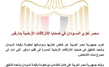 مصر تقدم التعازي للسودان في ضحايا الانزلاقات الأرضية المأساوية بدارفور