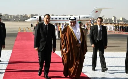 صور حصرية: رئيس الوزراء يرحب بولي عهد البحرين في مطار القاهرة الدولي