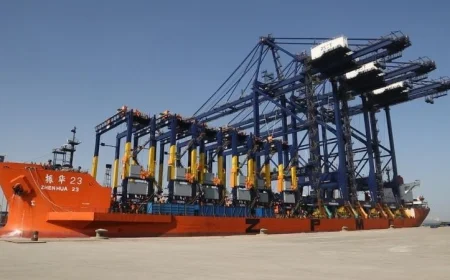 وزير النقل يعلن وصول السفينة المتخصصة ZHEN HUA 23 إلى رصيف محطة هاتشيسون