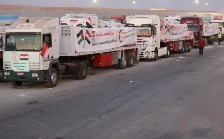 الهلال الأحمر يرسل قافلة زاد العزة بـ3200 طن مساعدات لدعم الفلسطينيين