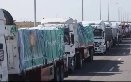 ميناء رفح البري يفتح أبوابه لاستئناف تدفق المساعدات الإنسانية إلى قطاع غزة الفلسطيني