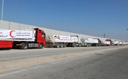 دخول القافلة الإنسانية الـ37 إلى غزة عبر رفح لتقديم الدعم للفلسطينيين