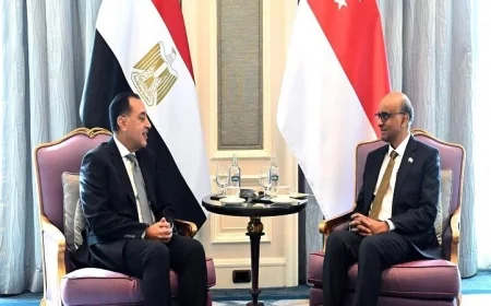 رئيس الوزراء يطمح لرفع حجم التبادل التجاري بين مصر وسنغافورة