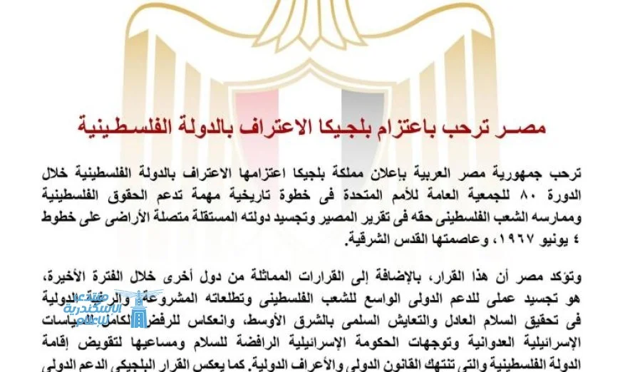 مصر تحتفي بخطوة بلجيكا للاعتراف بالدولة الفلسطينية