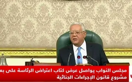 مجلس النواب يستكمل مناقشة اعتراض الرئاسة على مواد قانون الإجراءات الجنائية