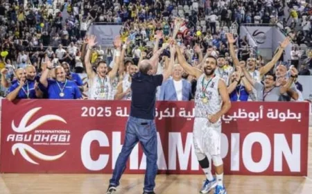 الرياضي اللبناني يحقق فوزاً مثيراً ويتوج بطلاً في بطولة أبوظبي لكرة السلة بعد التغلب على الشارقة