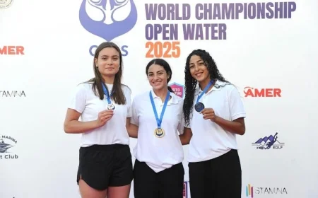 سيدات مصر يحرزن اللقب العالمي في سباق السباحة بالزعانف بالعلمين الجديدة