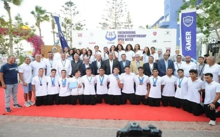 تهنئة وزير الشباب والرياضة لأبطال مصر بعد فوزهم في بطولة العالم للسباحة بالزعانف