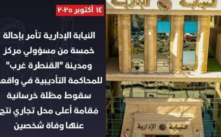 النيابة الإدارية توجّه تهمًا تأديبية لخمسة مسؤولين في مدينة القنطرة غرب