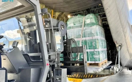 مطار العريش يستقبل الطائرة الإغاثية السعودية 68 في إطار دعم الشعب الفلسطيني