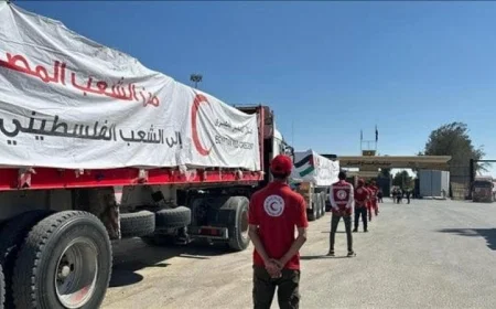 قافلة المساعدات الخمسين من زاد العزة تنطلق نحو منفذي كرم أبو سالم والعوجة