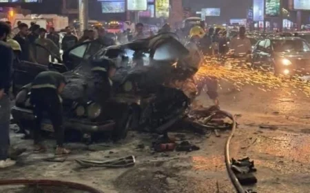 مصرع شخص وإصابة آخر نتيجة انفجار سيارة على طريق مصر السويس