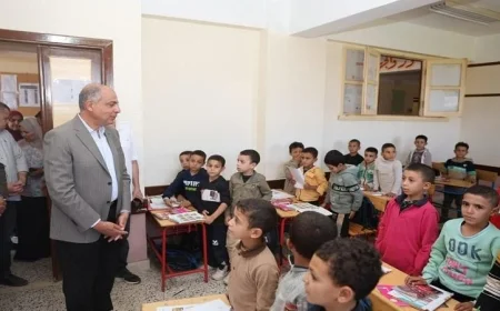 محافظ المنيا يقوم بجولة تفقدية لمتابعة سير العملية التعليمية في مدرسة نزلة بني خلف للتعليم الأساسي