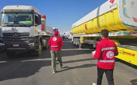 29 قافلة مساعدات وغاز وسولار تصل قطاع غزة عبر معبر كرم أبو سالم والعوجة