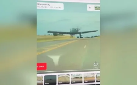 فيديو مذهل يظهر لحظة نجاة سيارة من تصادم بطائرة عسكرية في أوكلاهوما