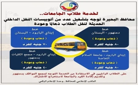 محافظ البحيرة يطلق خدمة الأتوبيسات الحديثة لنقل الطلاب داخل المحافظة