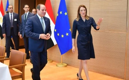 رئيسة البرلمان الأوروبي تشيد بدور مصر الحيوي في تعزيز الاستقرار بالمنطقة