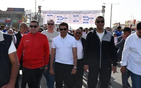 وزير الشباب والرياضة ومحافظ السويس يطلقان فعاليات مهرجان يوم المشي العالمي