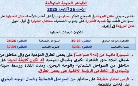 طقس الغد في القاهرة خريفي حار مع شبورة كثيفة وارتفاع درجة الحرارة إلى 30 درجة