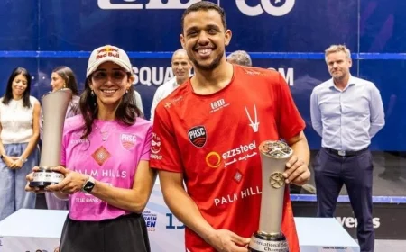 نوران جوهر ومصطفى عسل يظلان في صدارة التصنيف العالمي للإسكواش لعام 2023