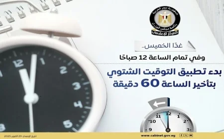 بدء التوقيت الشتوي في مصر الجمعة المقبلة 2025