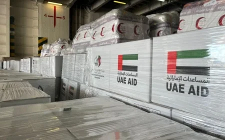 ميناء العريش البحري يستقبل سفينة إماراتية محملة بالمساعدات الإنسانية لغزة