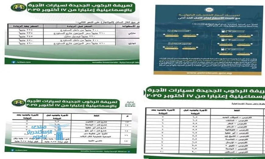 تعرف على التعريفة الجديدة لركوب سيارات الأجرة والتاكسي في الإسماعيلية