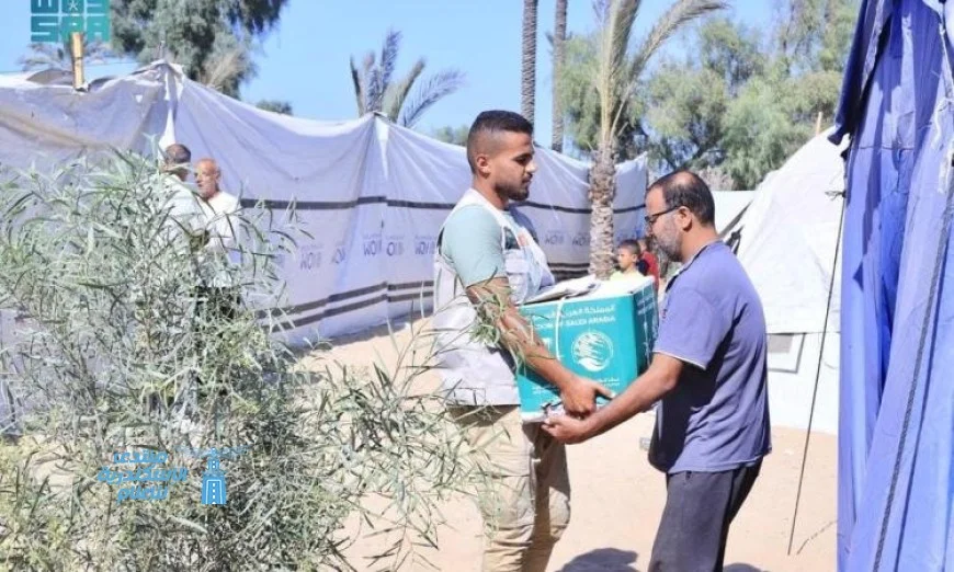سلمان للإغاثة يستمر في تقديم المساعدات الغذائية للنازحين في جنوب غزة