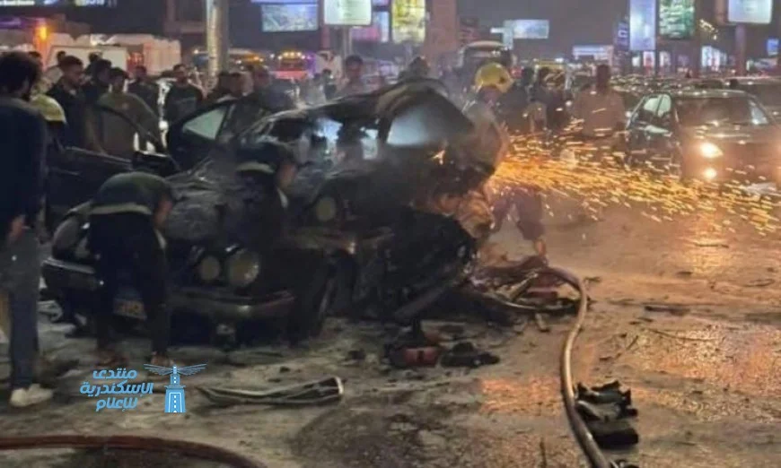 مصرع شخص وإصابة آخر نتيجة انفجار سيارة على طريق مصر السويس