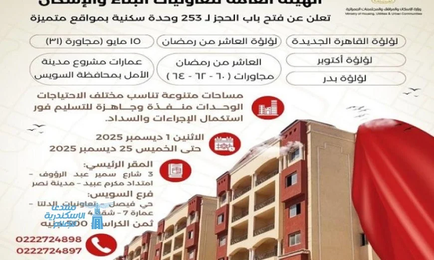 فتح باب الحجز لـ253 وحدة سكنية متميزة من قبل تعاونيات البناء والإسكان
