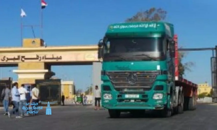 دخول عشر شاحنات مساعدات كويتية ضمن القافلة الستين عبر البوابة الفرعية لميناء رفح