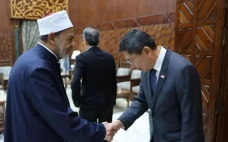 الطيب يستعرض سبل تعزيز التعاون العلمي والدعوي مع وزير شؤون المسلمين في سنغافورة