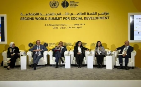 وزيرة التضامن تتحدث عن رؤية جديدة لحماية فلسطين الاجتماعية خلال فعالية في الدوحة