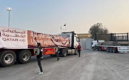 صور دفعة جديدة من المساعدات القطرية تصل إلى غزة عبر معبر رفح