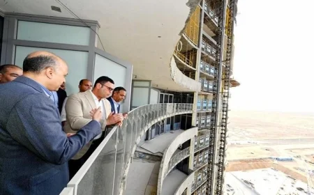 وزير الإسكان يراقب تقدم تنفيذ أبراج الداون تاون في مدينة العلمين الجديدة