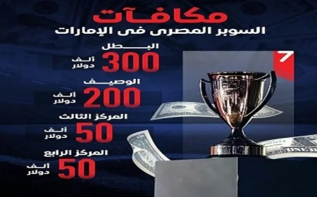الأهلي يتصدر جوائز السوبر بـ350 ألف دولار والزمالك يحصل على 250 ألف وسيراميكا ينال 150 ألف