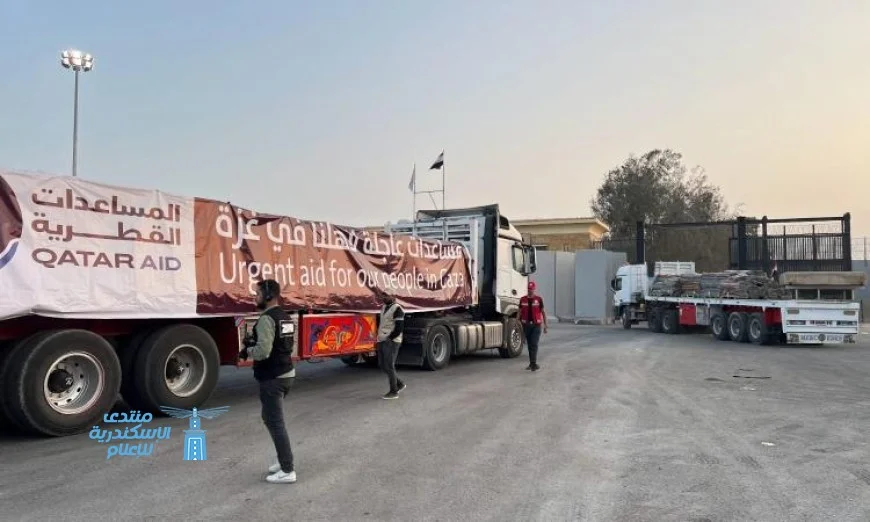 صور دفعة جديدة من المساعدات القطرية تصل إلى غزة عبر معبر رفح