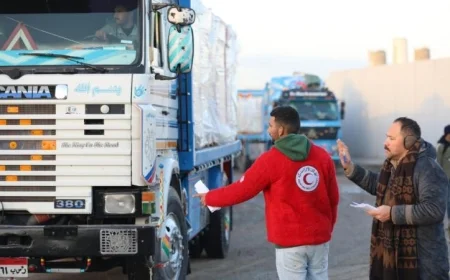 قافلة مساعدات إنسانية جديدة رقم 123 تغادر مصر في اتجاه غزة