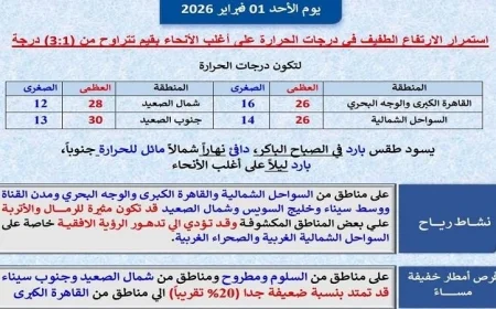 الأرصاد تحذر من ارتفاع طفيف في درجات حرارة القاهرة غدا مع وصولها إلى 26 درجة