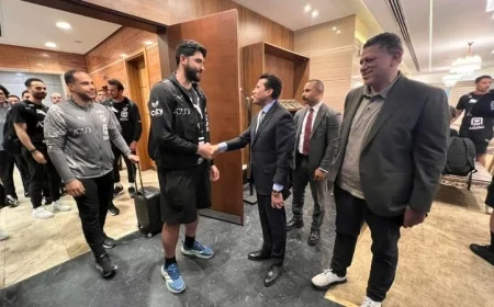 صبحي يحتفي ببعثة منتخب مصر لكرة اليد بعد الفوز بلقب بطولة أفريقيا في رواندا