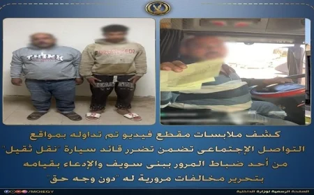 ضبط سائق شاحنة ثقيلة يدعي تعرضه لمخالفات مرورية غير عادلة من ضابط شرطة